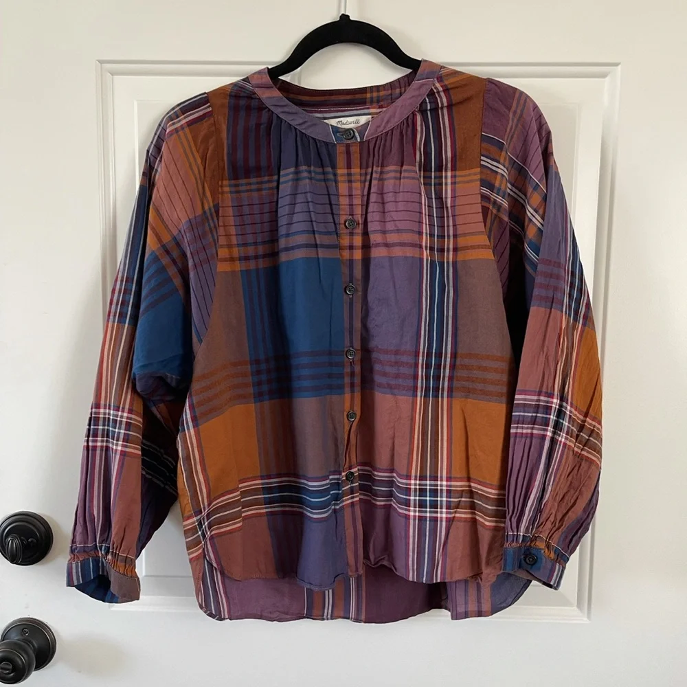Madewell plaid peasant top_5